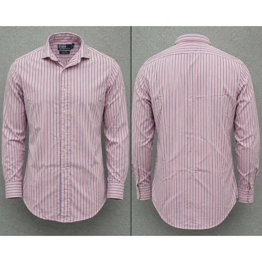 Vintage Polo Ralph Lauren Estate Shirt Mens L 16.5 Pink Blue Striped Classic Fit